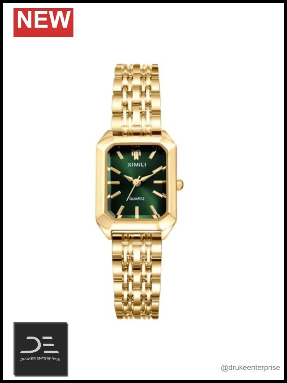 Gold Square Stainless Steel Watch Analog Quartz Elegant Bracelet Wrist Watch